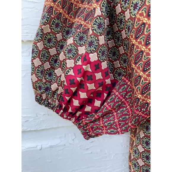 HIPPIE LAUNDRY Top Blouse Womens M Balloon Sleeve Peasant Shirt Strappy Gathered - Picture 4 of 5